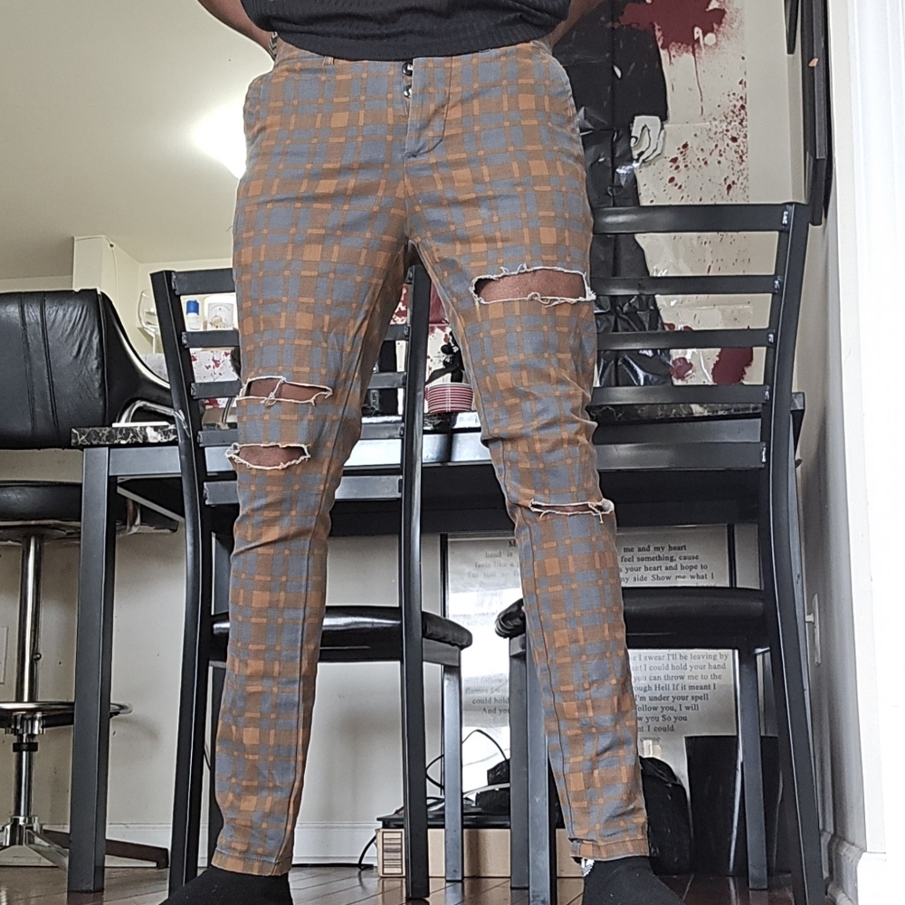 ASOS plaid Distressed Pants in Blue and Orange Size W30 L32